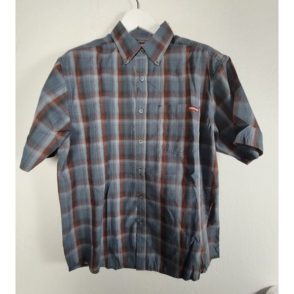 Wolverine Men Blue Plaid Short-Sleeve Button-Down Shirt Large Casual Lightweight - Picture 1 of 7
